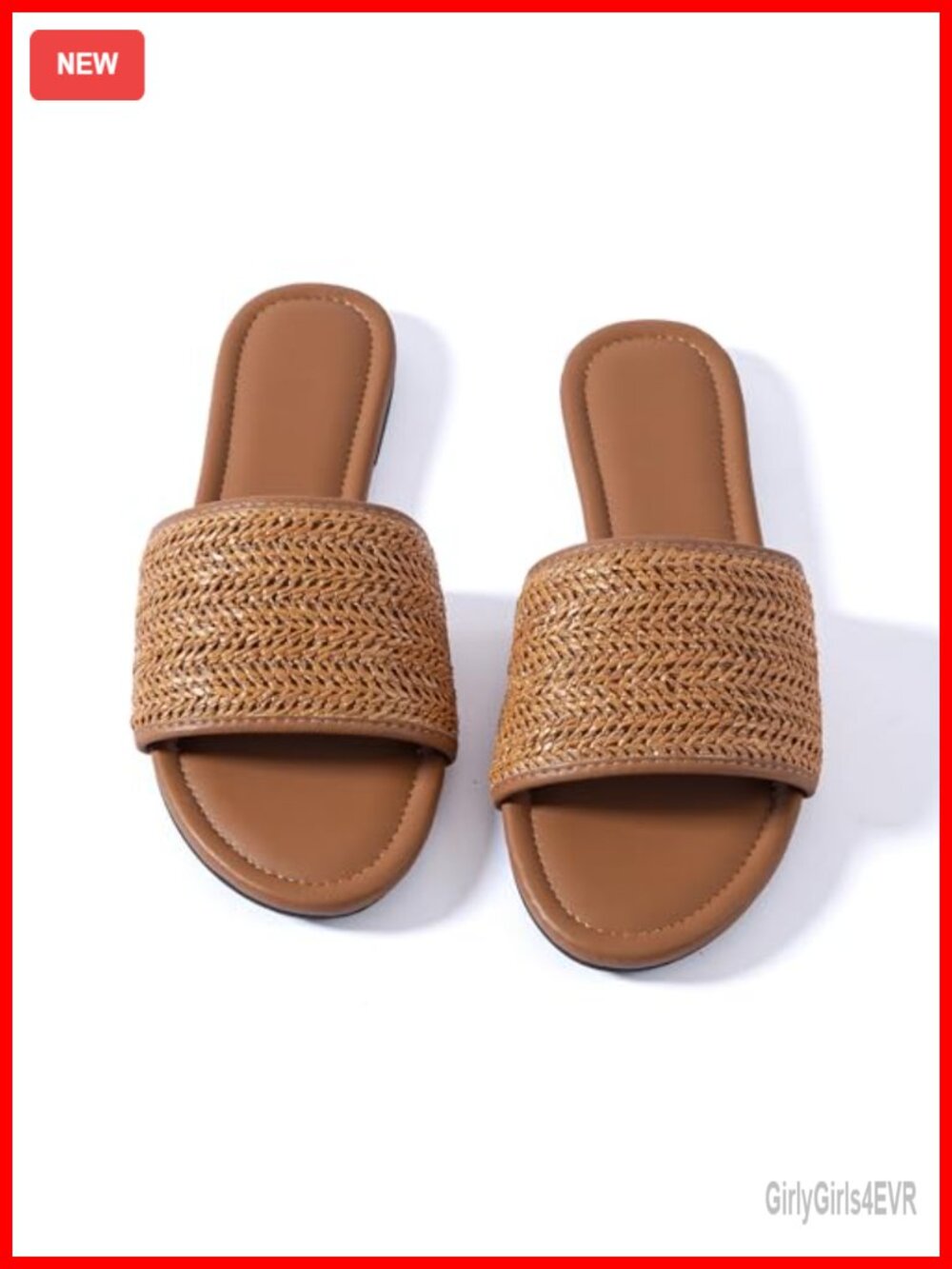 Women Braided Flat Sandals - Straw Woven Slide Sandals